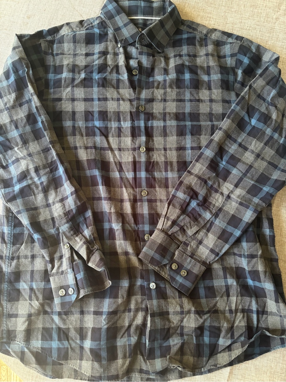 Hart Schaffer Marx Men's L Blue and Gray Plaid Button-Up Shirt Jacket